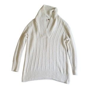 Pilcro Cream Ribbed V-Neck Sweater